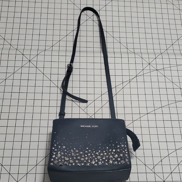 Michael Kors Dark Blue Crossbody Bag with Silver Accents - Picture 11 of 14
